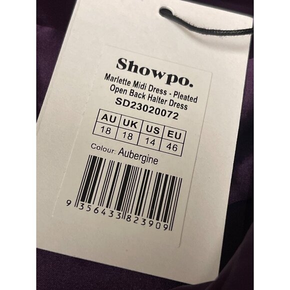 NEW! Show PO Marlette Midi Pleated Open Back Halter Dress Purple Women's 14 - Picture 11 of 12